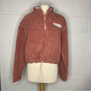 Pink Teddy Style Cropped Soft Quarter Zip Pullover